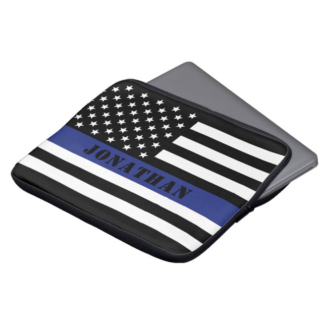Douane Politieagent Thin Blue Line Police Dept. Laptop Sleeve (Voorkant top)