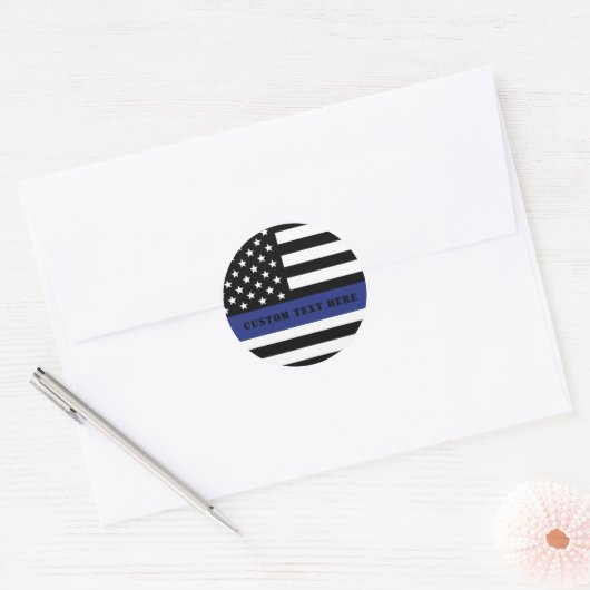 Douane Politieagent Thin Blue Line Police Dept. Ronde Sticker (Envelop)