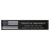 Douane-politieagent voor politie met blauwe lijn naambordje (Voorkant)