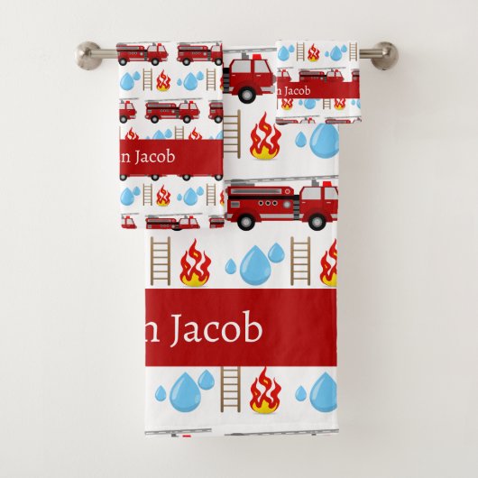 Douane Rode Brandweerwagens Brandweer Pattern Hand Bad Handdoek (Insitu)
