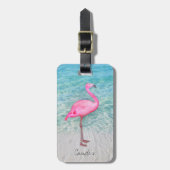 Douane Roze Flamingo Tropical Sandy Beach Modern Bagagelabel (Voorkant verticaal)