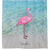 Douane Roze Flamingo Tropical Sandy Beach Modern Douchegordijn (Voorkant)