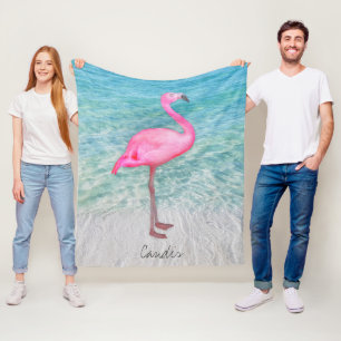Douane Roze Flamingo Tropical Sandy Beach Modern Fleece Deken