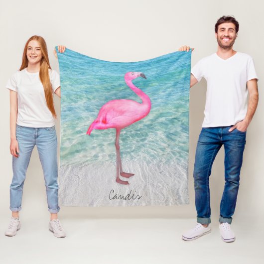Douane Roze Flamingo Tropical Sandy Beach Modern Fleece Deken (In situ)