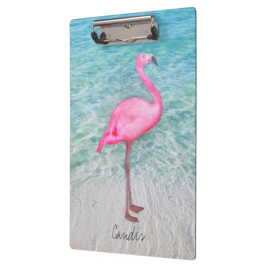 Douane Roze Flamingo Tropical Sandy Beach Modern Klembord (Links)