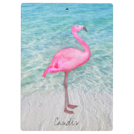 Douane Roze Flamingo Tropical Sandy Beach Modern Klembord (Achterkant)