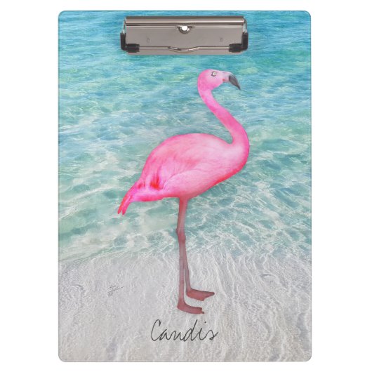 Douane Roze Flamingo Tropical Sandy Beach Modern Klembord (Voorkant)