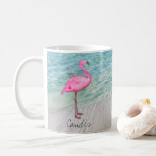 Douane Roze Flamingo Tropical Sandy Beach Modern Koffiemok
