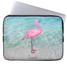 Douane Roze Flamingo Tropical Sandy Beach Modern Laptop Sleeve