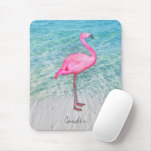 Douane Roze Flamingo Tropical Sandy Beach Modern Muismat (Met muis)