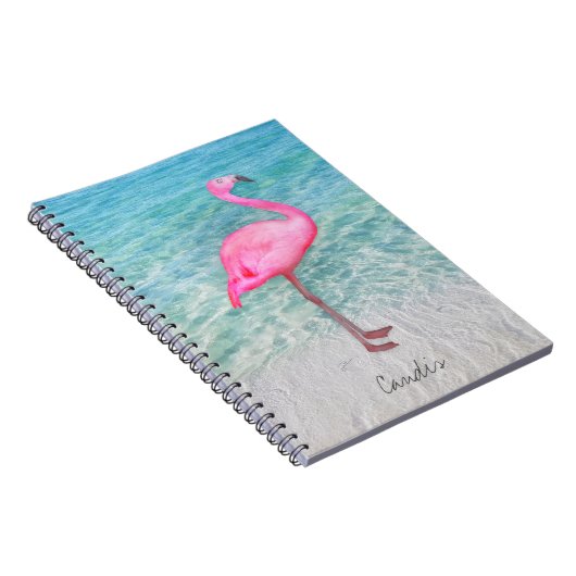 Douane Roze Flamingo Tropical Sandy Beach Modern Notitieboek (Rechterzijde)