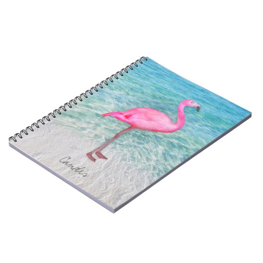 Douane Roze Flamingo Tropical Sandy Beach Modern Notitieboek (Linkerzijde)