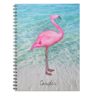 Douane Roze Flamingo Tropical Sandy Beach Modern Notitieboek