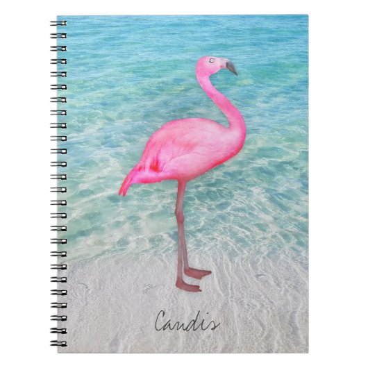 Douane Roze Flamingo Tropical Sandy Beach Modern Notitieboek (Voorkant)