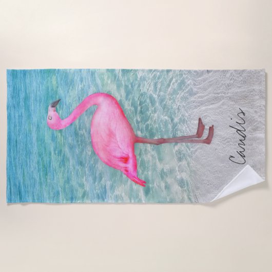 Douane Roze Flamingo Tropical Sandy Beach Modern Strandlaken (Voorkant)