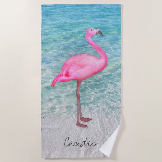 Douane Roze Flamingo Tropical Sandy Beach Modern Strandlaken (Voorkant)