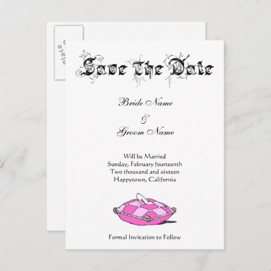 Douane sparen de Datum Assepoester Schuif op Roze Aankondigingskaart (Voorkant / Achterkant)