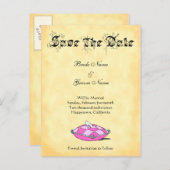 Douane sparen de Datum Assepoester Schuif op Roze Aankondigingskaart (Voorkant / Achterkant)