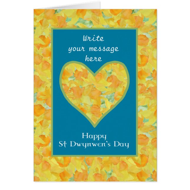 Douane St Dwynwen's Day Daffodils Heart, Engels (Voorkant)