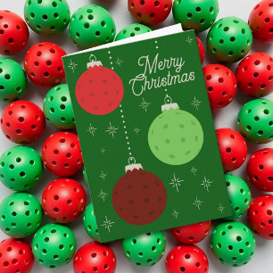 Douane Tekst Rood en Groen Pickleball Ornamenten Feestdagen Kaart