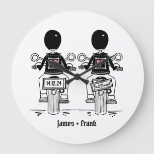 Douane Twee Grooms Biker Motorfiets Bruiloft Grote Klok