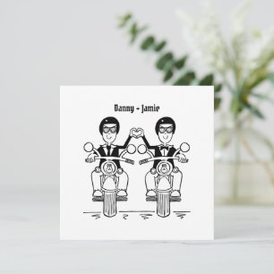 Douane Twee Grooms Biker Motorfiets Bruiloft Kaart