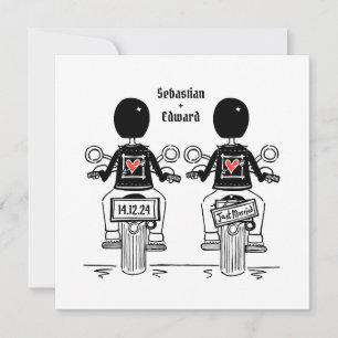Douane Twee Grooms Biker Motorfiets Bruiloft Kaart
