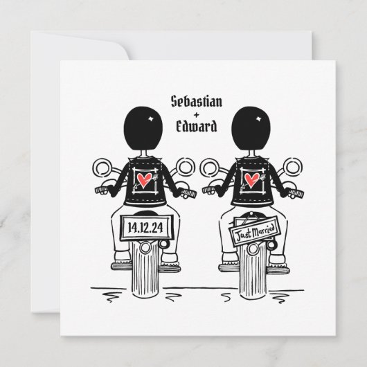 Douane Twee Grooms Biker Motorfiets Bruiloft Kaart (Voorkant)