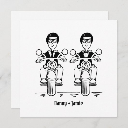 Douane Twee Grooms Biker Motorfiets Bruiloft Kaart (Voorkant / Achterkant)