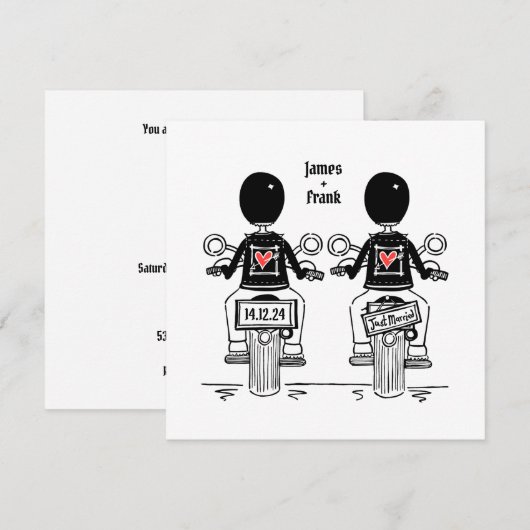 Douane Twee Grooms Biker Motorfiets Bruiloft Kaart (Voorkant / Achterkant)