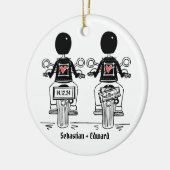 Douane Twee Grooms Biker Motorfiets Bruiloft Keramisch Ornament (Links)