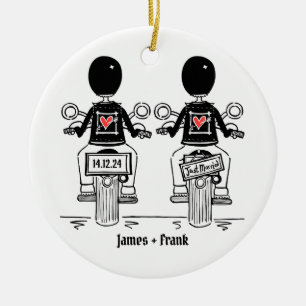Douane Twee Grooms Biker Motorfiets Bruiloft Keramisch Ornament