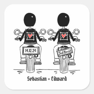 Douane Twee Grooms Biker Motorfiets Bruiloft Vierkante Sticker