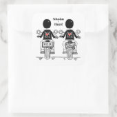 Douane Twee Grooms Biker Motorfiets Bruiloft Vierkante Sticker (Tas)
