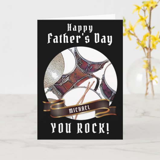 Douane vaderdag Drummer Musiciaanse Kaart Drumming (Gele Bloem)