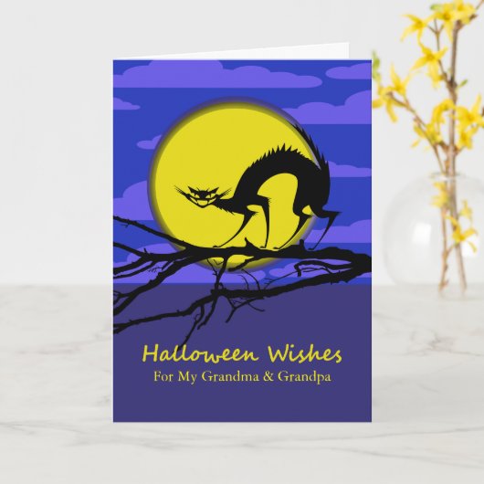 Douane VoorHalloween voor Grootouders, Kat Kaart (Gele Bloem)