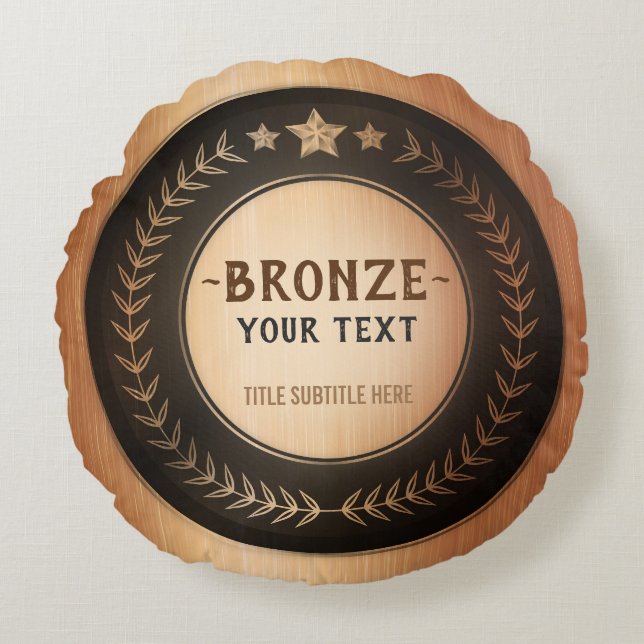 DOUANEAFDRUKDIJMEDAL Bronze Champion EDITABLE Rond Kussen (Voorkant)