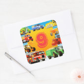 Douanebouw Vrachtwagen 9e Verjaardagspartij Favor Vierkante Sticker (Envelop)