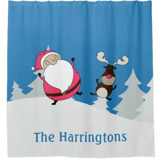 Douanedrukgordijn voor kerstman en rendier douchegordijn (Voorkant)