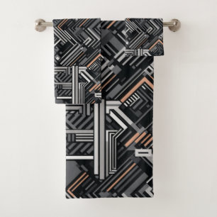 Douanemonogram Abstract Industrieel Patroon Bad Handdoek