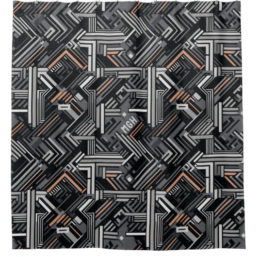 Douanemonogram Abstract Industrieel Patroon Douchegordijn (Voorkant)