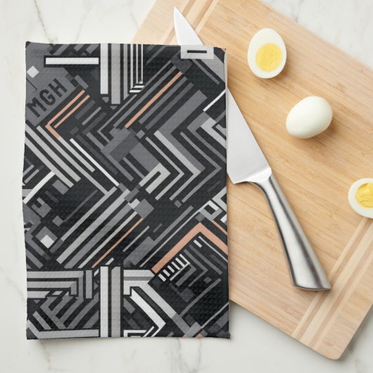 Douanemonogram Abstract Industrieel Patroon Theedoek (Quarter Fold)