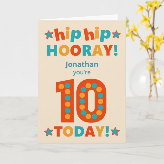 Douanenaam 10de Verjaardag Hip Hooray Kaart (Gele Bloem)