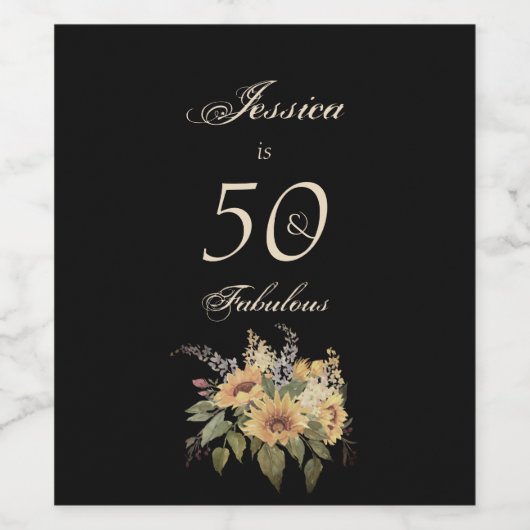 Douanenaam 50 & Fabulous Zonnebloem Wijn Etiket (Enkel label)