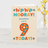 Douanenaam 9e Verjaardag Hip Hoera Kaart (Gele Bloem)