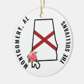 Douanenaam Alabama Vlag & Bloem Cornhole Set Keramisch Ornament (Links)