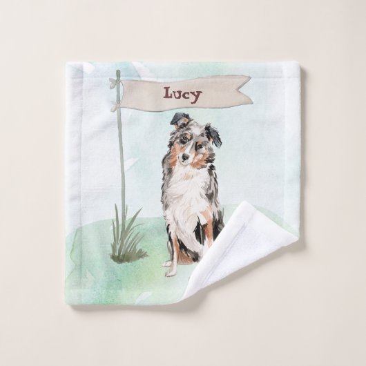 Douanenaam Australian Shepherd Pet Dog Bad Handdoek (Wasdoekje)