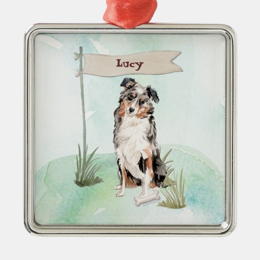 Douanenaam Australian Shepherd Pet Dog Metalen Ornament (Voorkant)