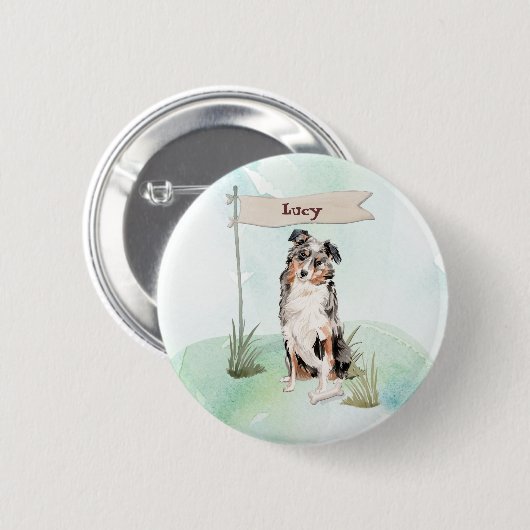 Douanenaam Australian Shepherd Pet Dog Ronde Button 5,7 Cm (Voorkant /achterkant)