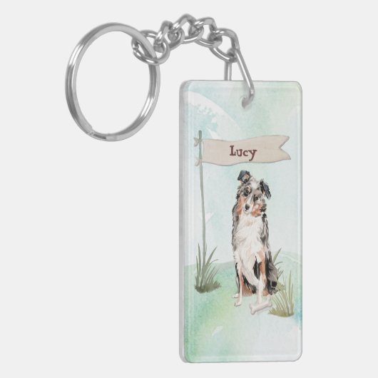 Douanenaam Australian Shepherd Pet Dog Sleutelhanger (Voorkant Links)
